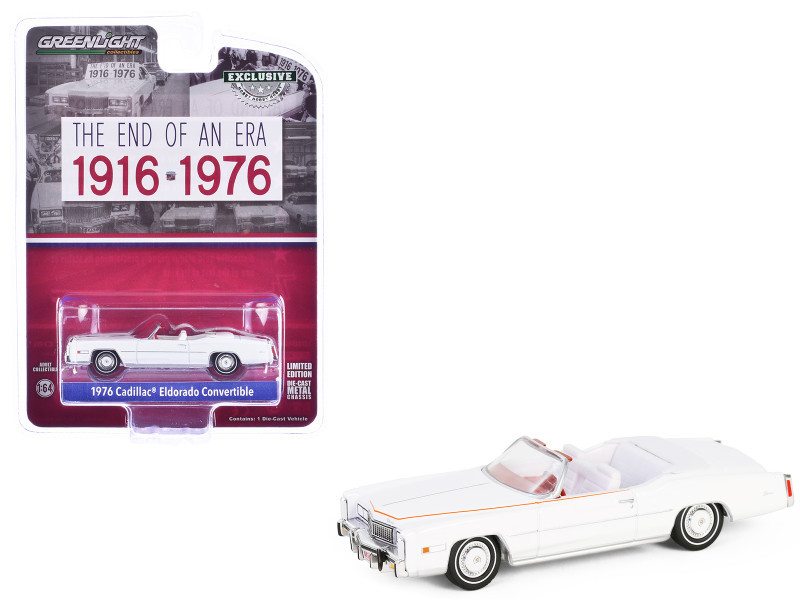 1976 Cadillac Eldorado Convertible White with Red and Blue Stripes "The End of an Era 1916-1976" "Hobby Exclusive" Series 1/64 Diecast Model Car by Greenlight