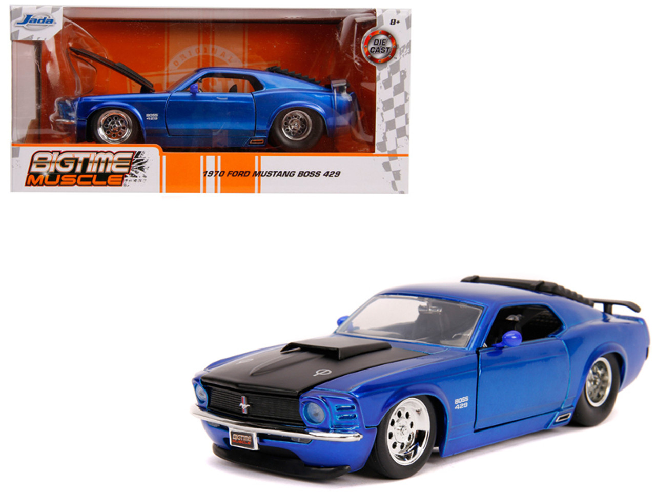 1970 Ford Mustang Boss 429 Candy Blue with Black Hood "Bigtime Muscle" 1/24 Diecast Model Car by Jada