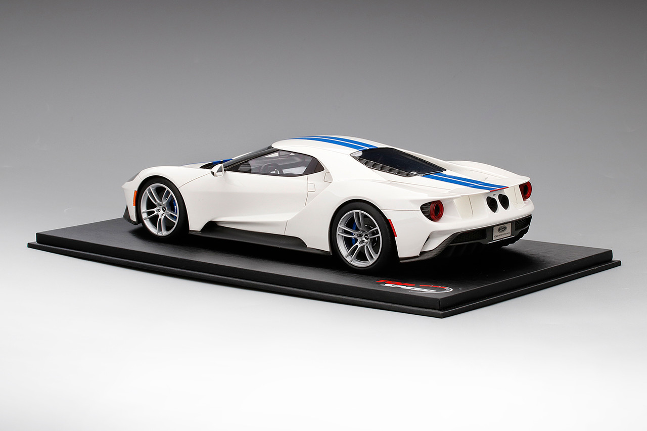 1/18 Top Speed Ford GT Frozen White w/ Lightning Blue Stripe Resin