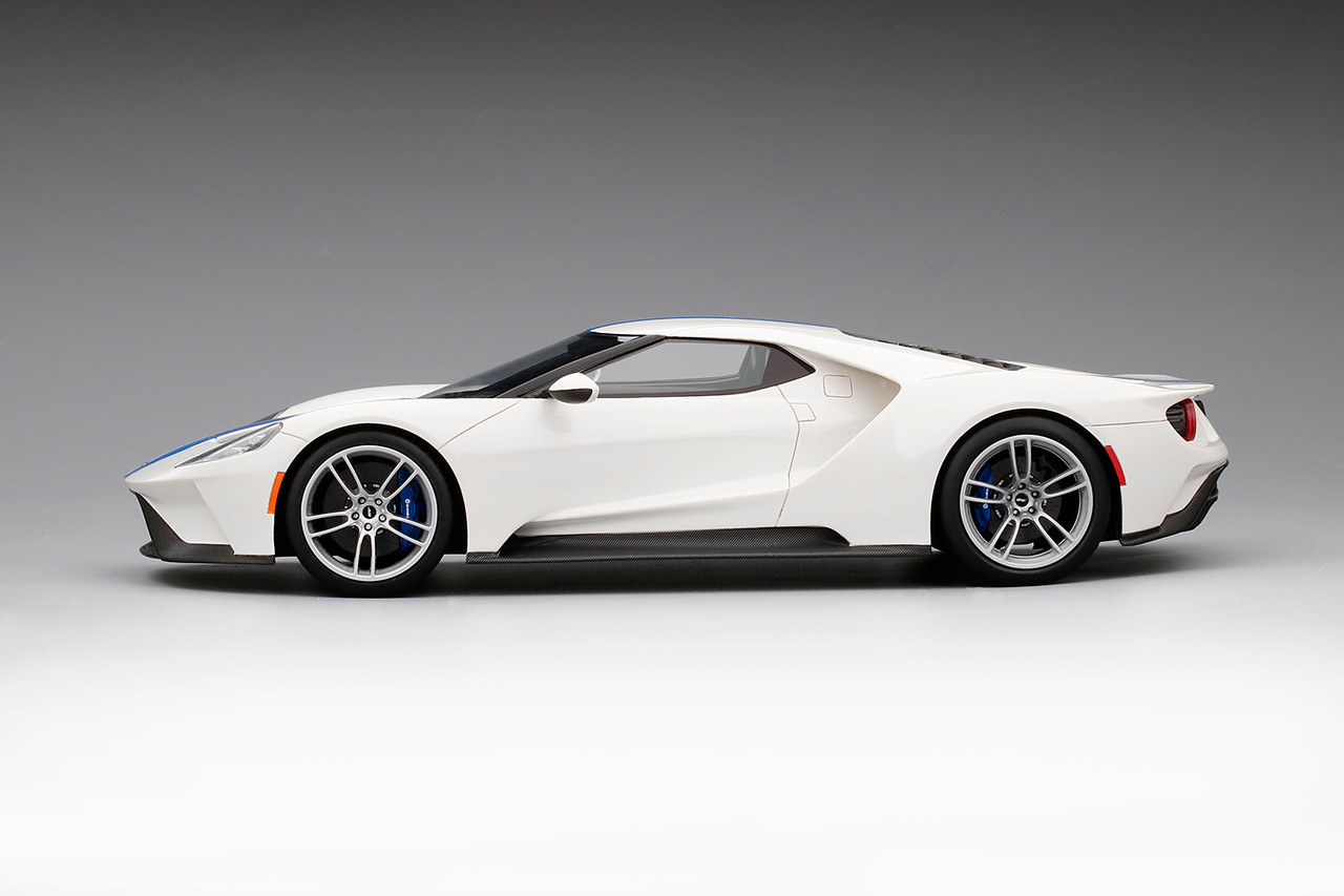 1/18 Top Speed Ford GT Frozen White w/ Lightning Blue Stripe Resin
