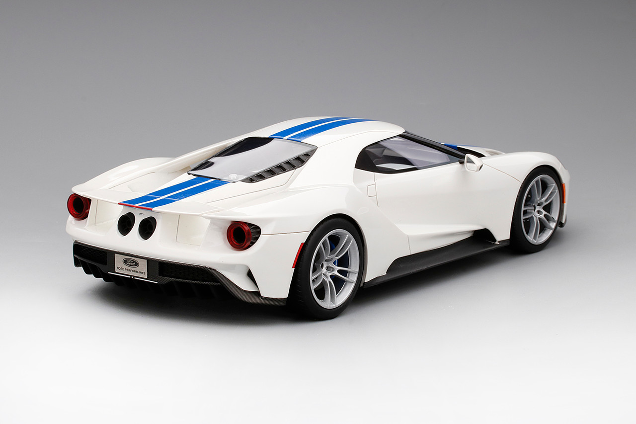 1/18 Top Speed Ford GT Frozen White w/ Lightning Blue Stripe Resin Car Model