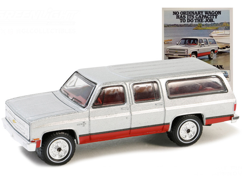 1/64 Greenlight 1981 Chevrolet Suburban (Silver Metallic & Red