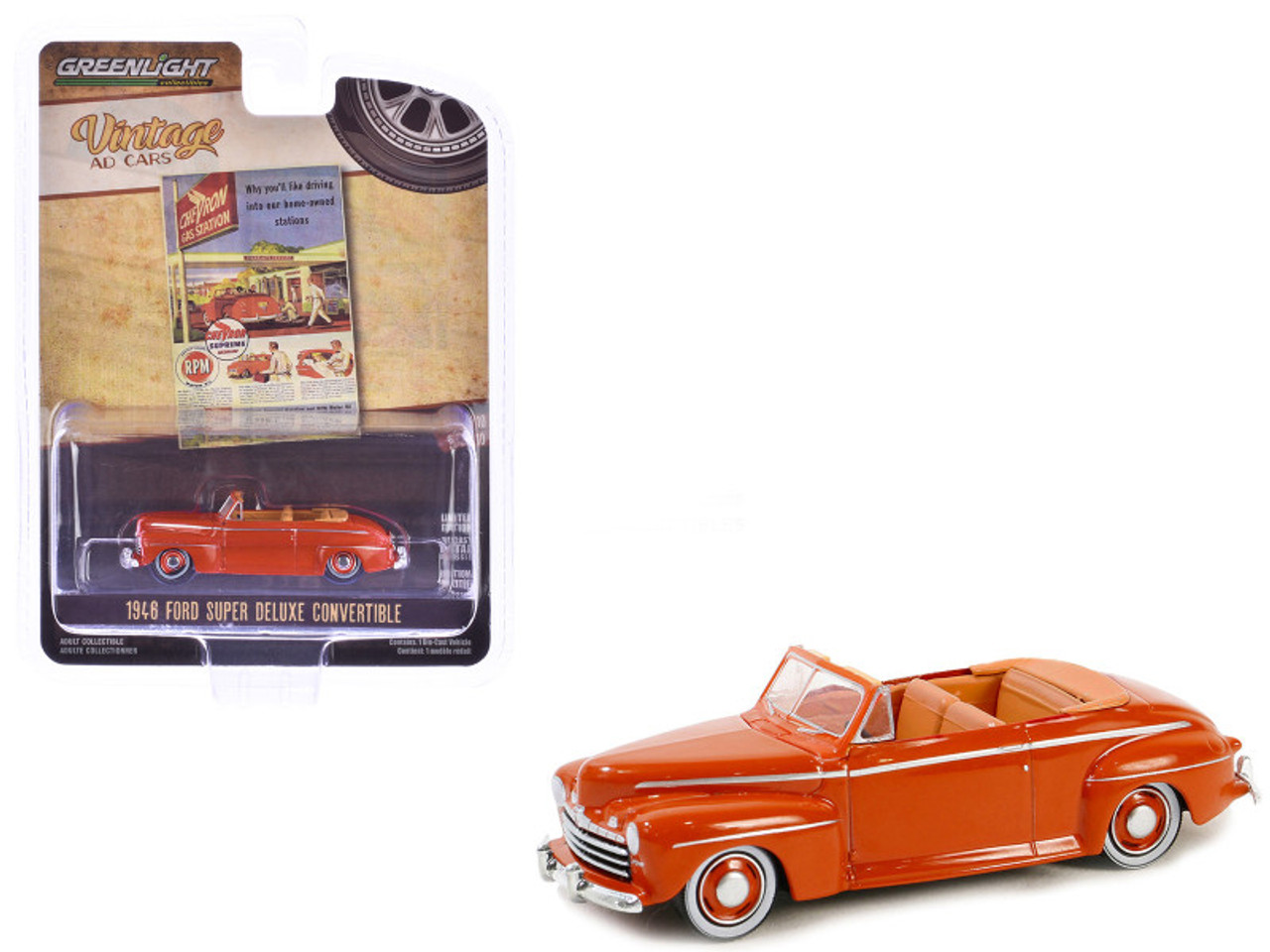 1/64 Greenlight 1946 Ford Super Deluxe Convertible (Orange
