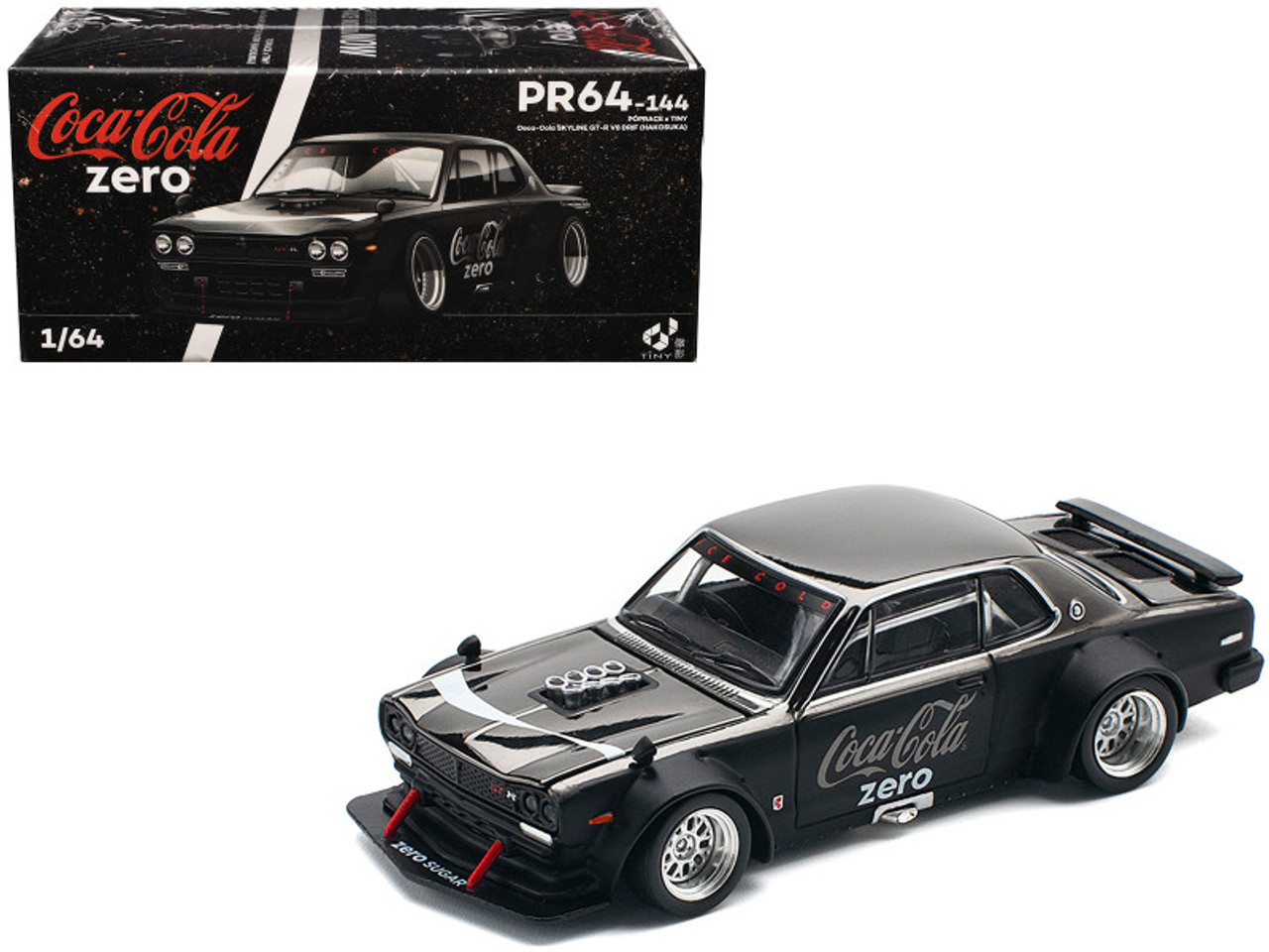 1/64 Pop Race Nissan Skyline GT-R V8 Drift (Hakosuka) Coca Cola Zero Black Diecast Car Model