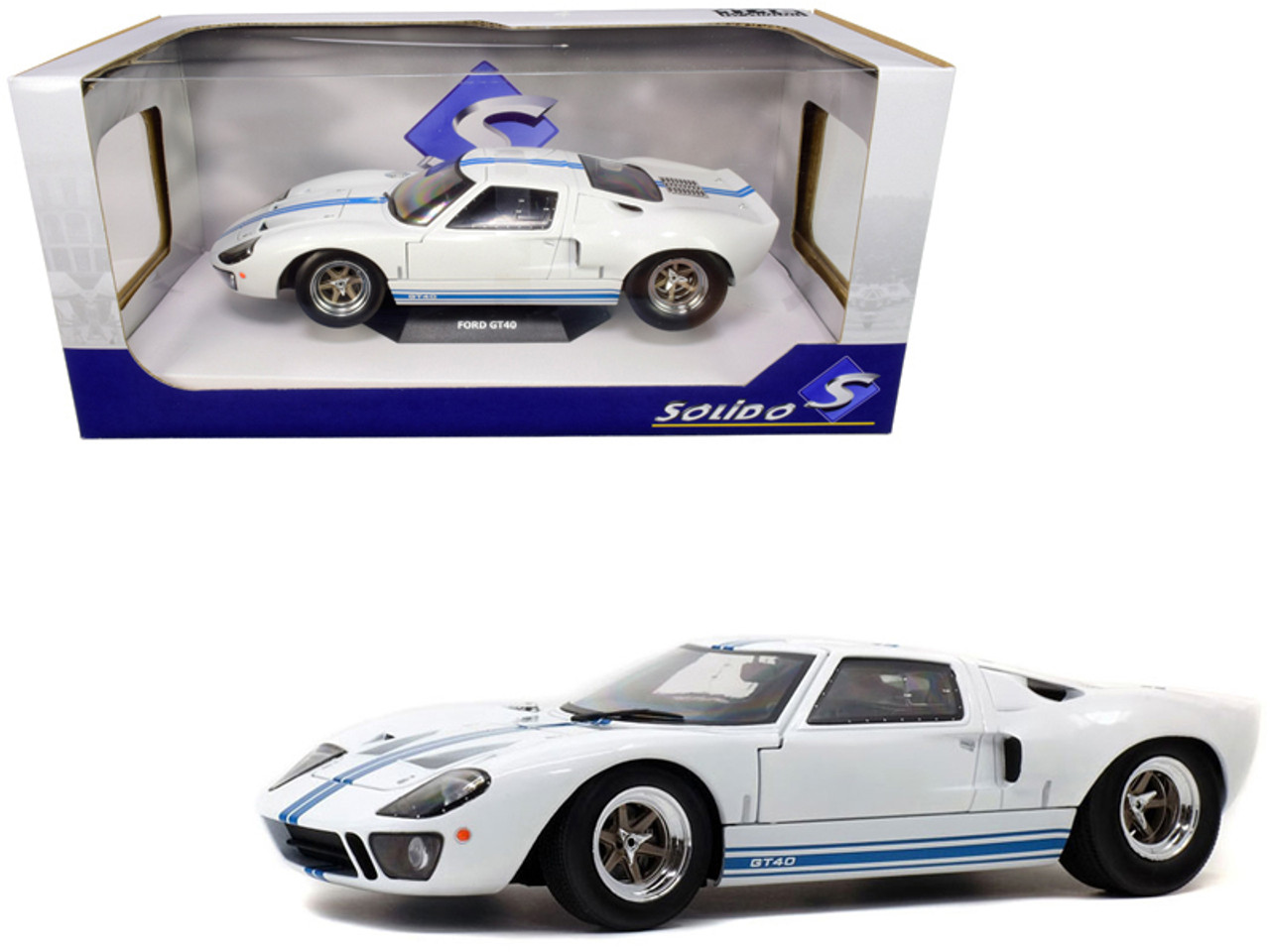 Ford GT40 Widebody White with Blue Stripes 1/18 Diecast Model Car by Solido