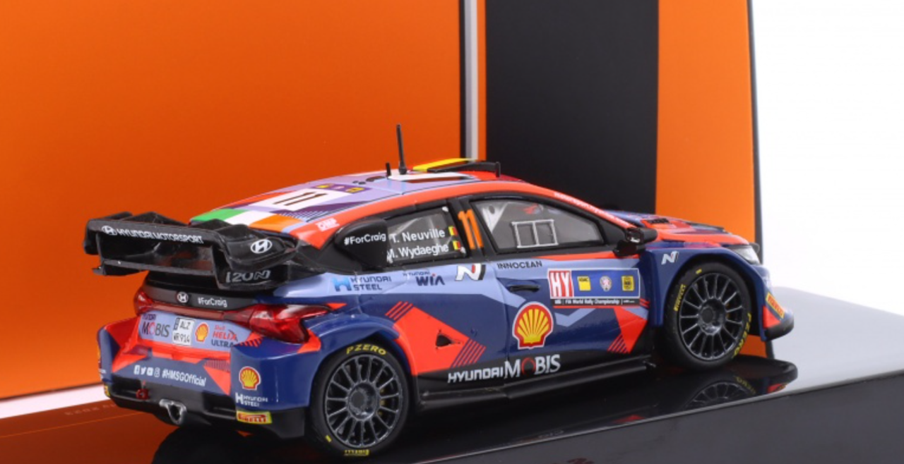 1/43 Ixo 2023 Hyundai i20 N Rally1 Hybrid #11 Winner Rallye Central Europe Hyundai Shell Mobis WRT Thierry Neuville, Martijn Wydaeghe Car Model