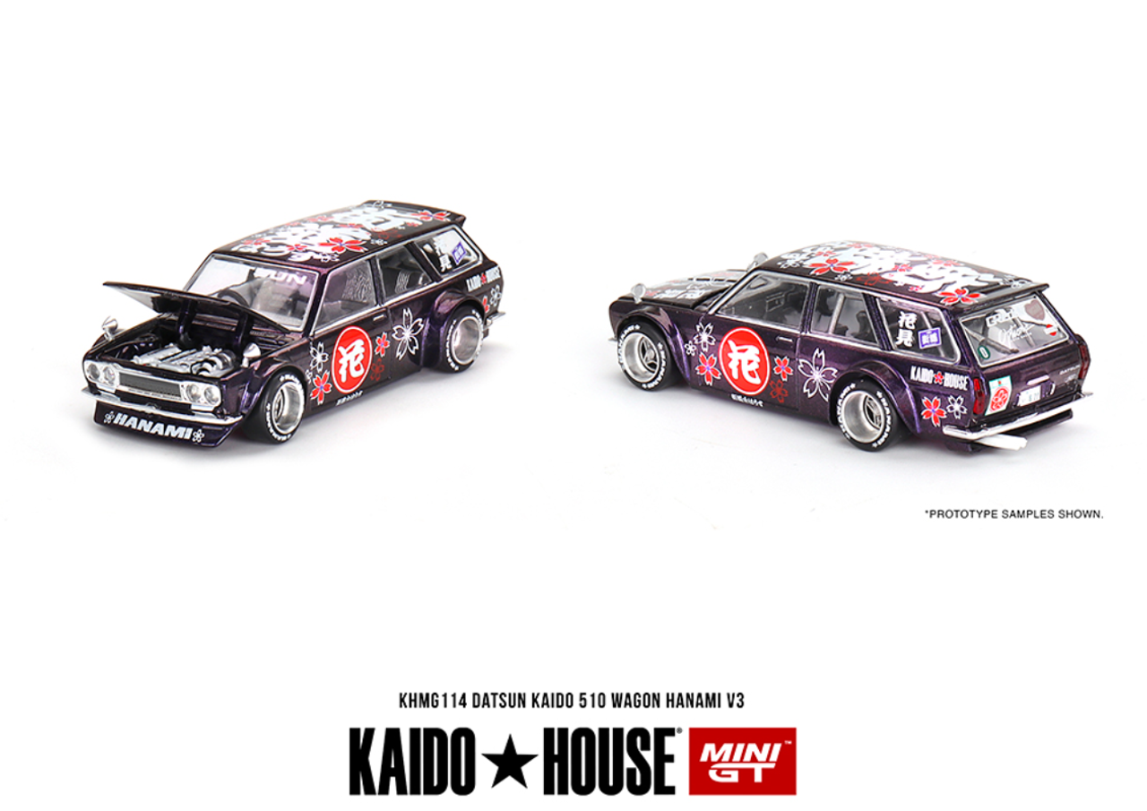 OPEN BOX 1/64 Kaido House & Mini GT Datsun Kaido 510 Wagon Hanami V3 (Magic Purple) Diecast Car Model