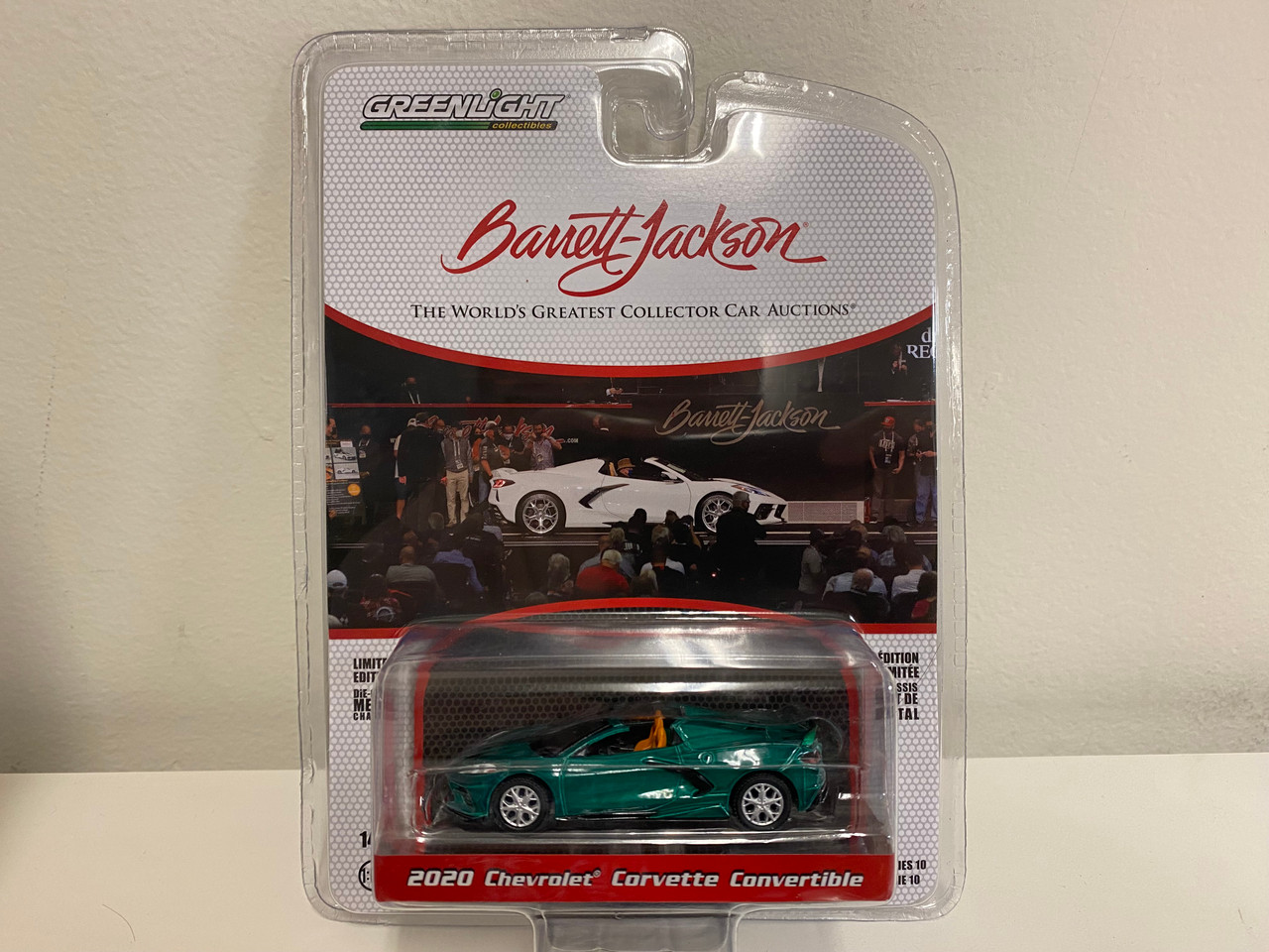 CHASE CAR 1/64 Greenlight 2020 Chevrolet Corvette C8 Stingray Convertible (Green with Black Stripes) (Lot #1275) Barrett-Jackson 'Scottsdale Edition' Diecast Car Model