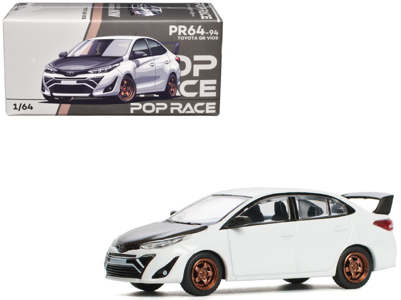 Toyota GR Vios White with Carbon Hood 1/64 Diecast Model Car by