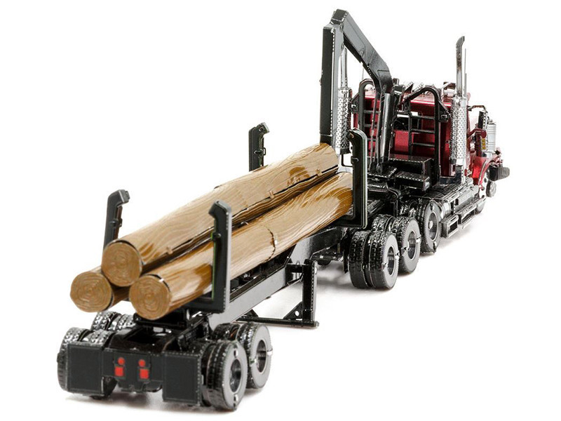 Model Kit Western Star 4900 Log Truck and Trailer Red Metallic