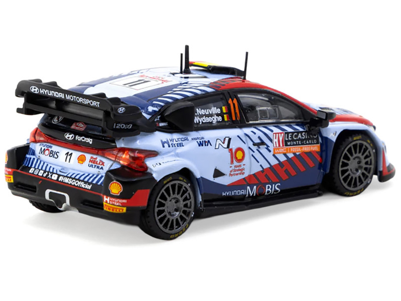 1/64 Tarmac Works 2024 Hyundai i20 N Rally1 Hybrid Rallye Monte-Carlo 2024 Winner Thierry Neuville, Martijn Wydaeghe Diecast Car Model