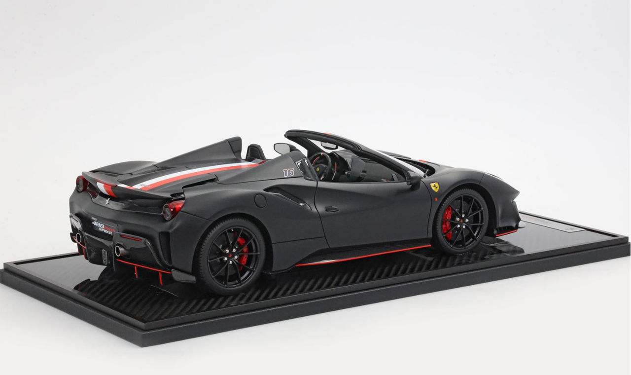 1/12 BBR Ferrari 488 Pista Spider (Matte Black) Charles Leclerc Car Model Limited 46 Pieces