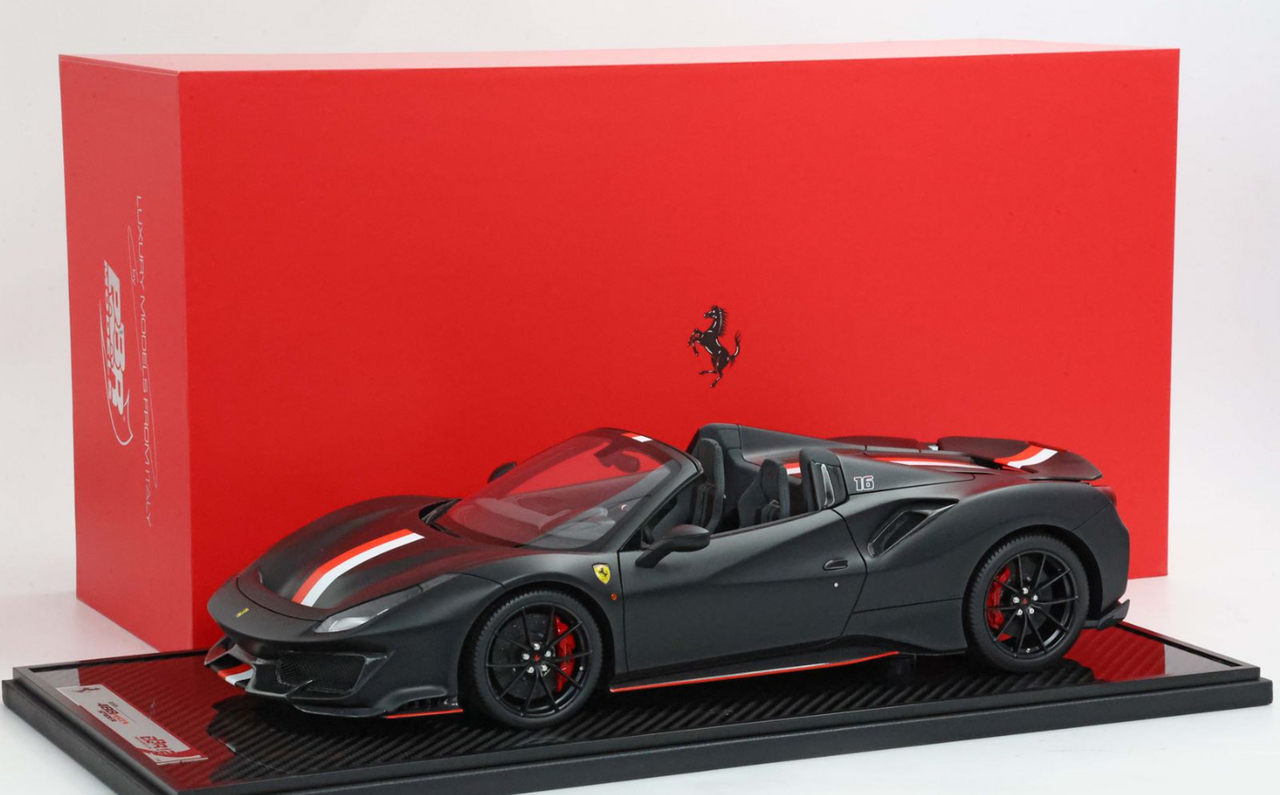 1/12 BBR Ferrari 488 Pista Spider (Matte Black) Charles Leclerc Car Model Limited 46 Pieces