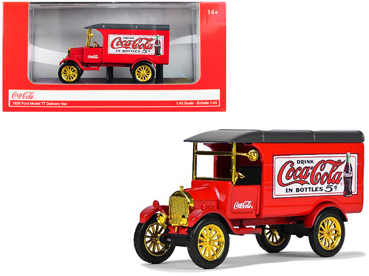 1926 Ford Model TT Delivery Van "Coca-Cola" Red with Gold Wheels 1/43 Diecast Model Car by Motorcity Classics