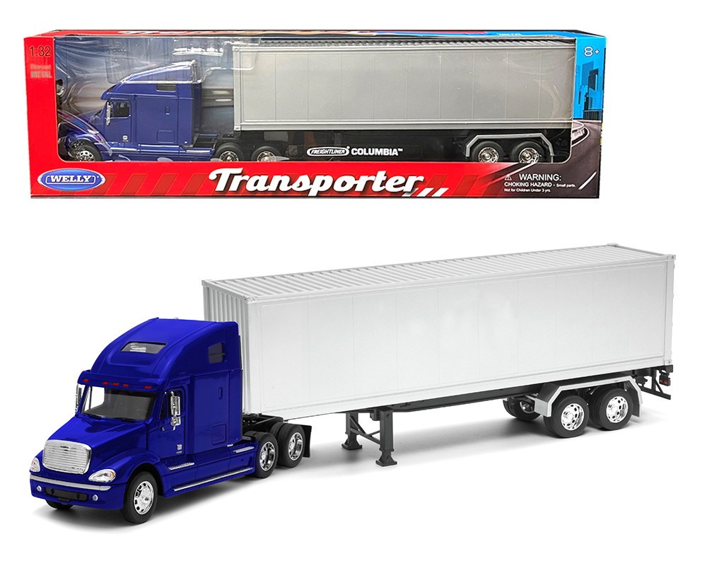 1/32 Welly Freightliner Columbia Container (Blue) Transporter Diecast Model