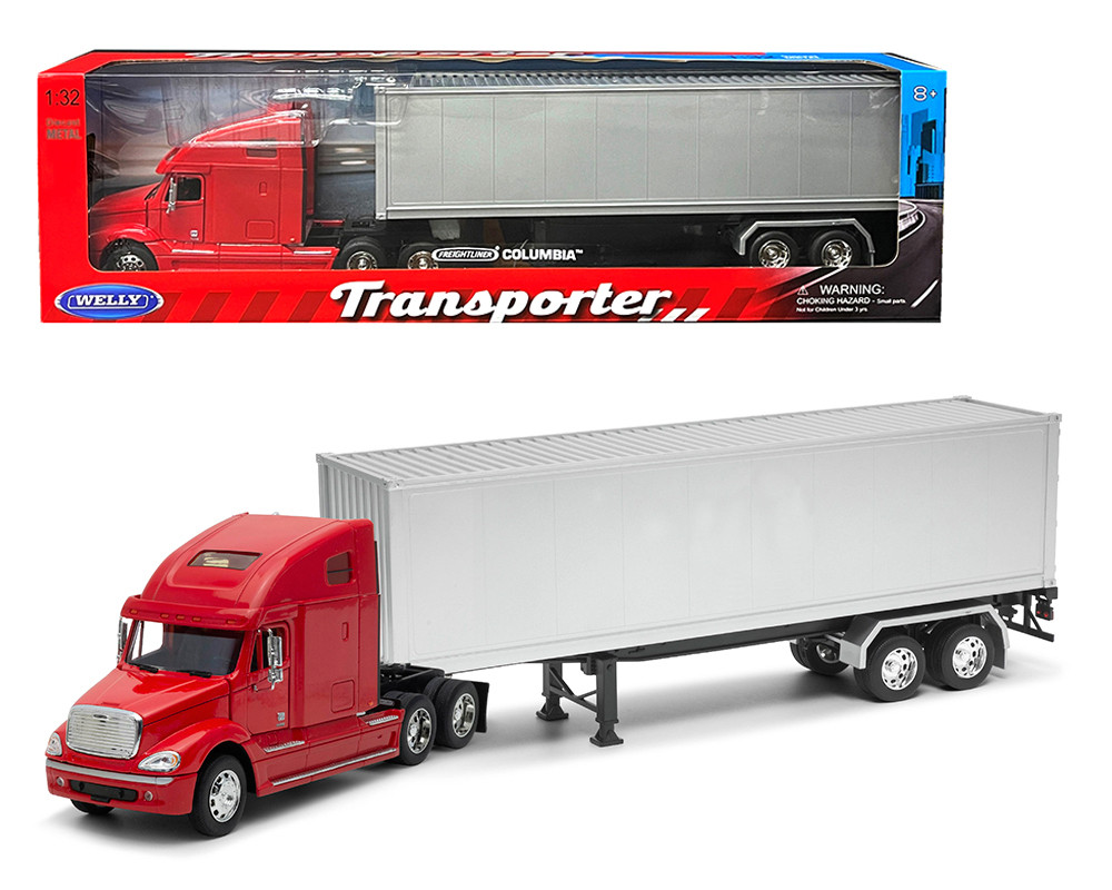 1/32 Welly Freightliner Columbia Container (Red with Silver Box Trailer) Transporter Diecast Model