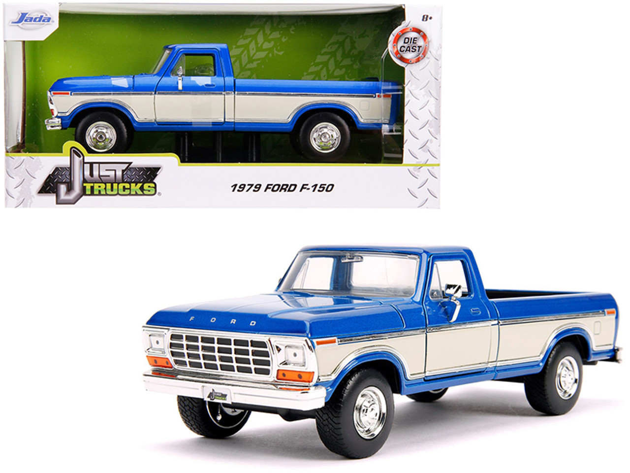 1979 Ford F-150 Pickup Truck Stock Candy Blue Metallic and Cream "Just Trucks" 1/24 Diecast Model Car by Jada