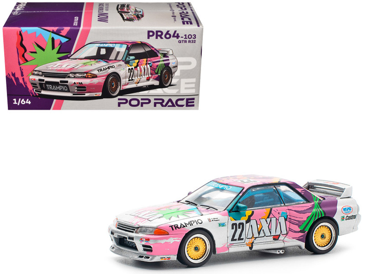 AXIA アクシア スカイライン GT-R R32 ミニカー 1/64 1/64 Poprace Nissan Skyline GTR R32 #22 Axia Group A Diecast