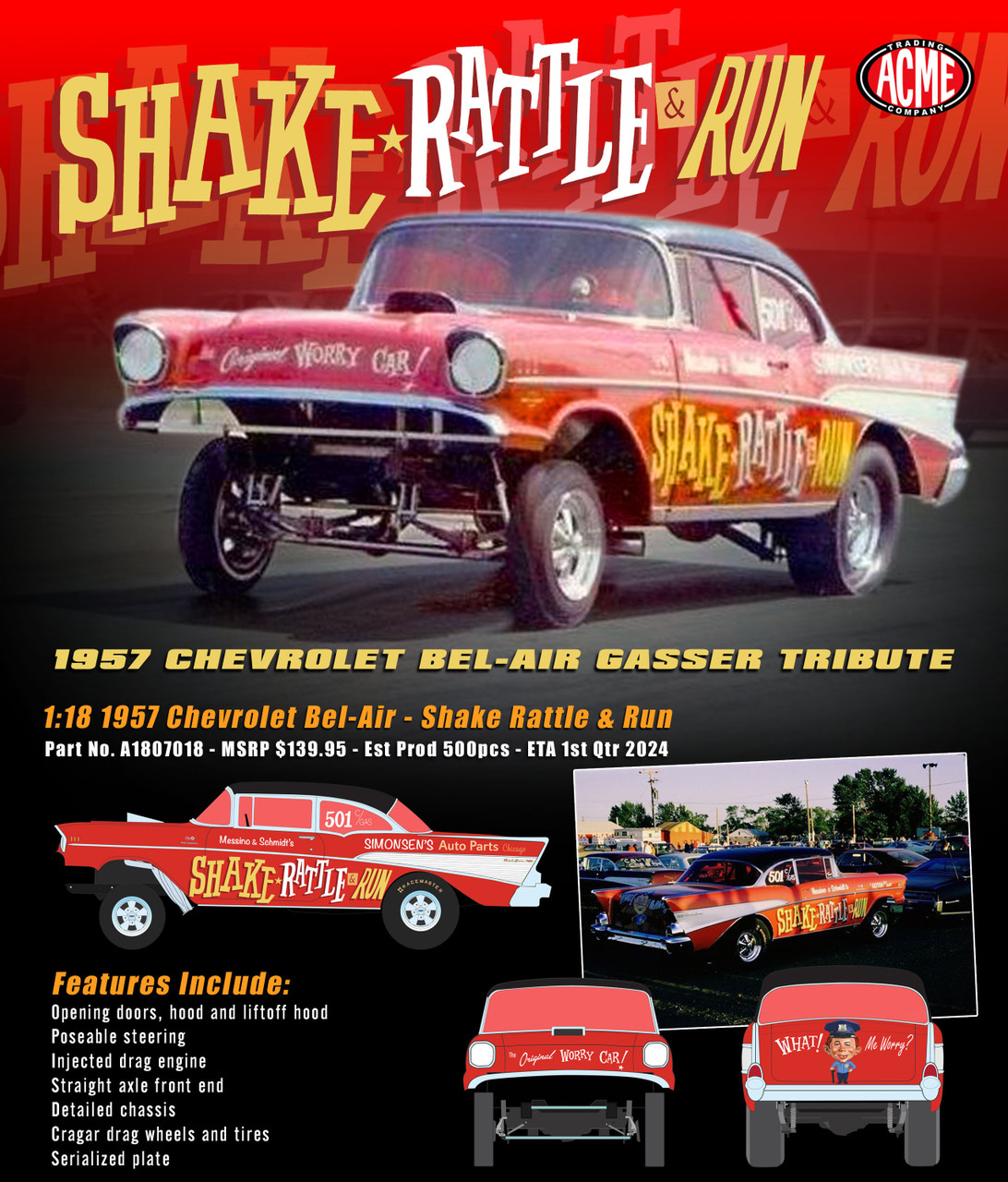 1/18 ACME 1957 Chevrolet Bel Air Gasser Shake Rattle & Run Tribute