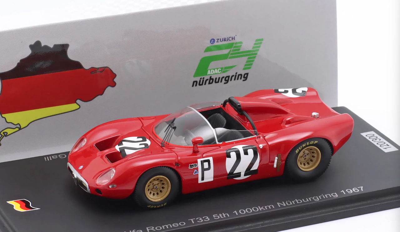 1/43 Spark Alfa Romeo T33 No.22 5th 1000km Nürburgring 1967 R. Bussinello - T. Zeccoli - A. de Adamich - N. Galli Car Model