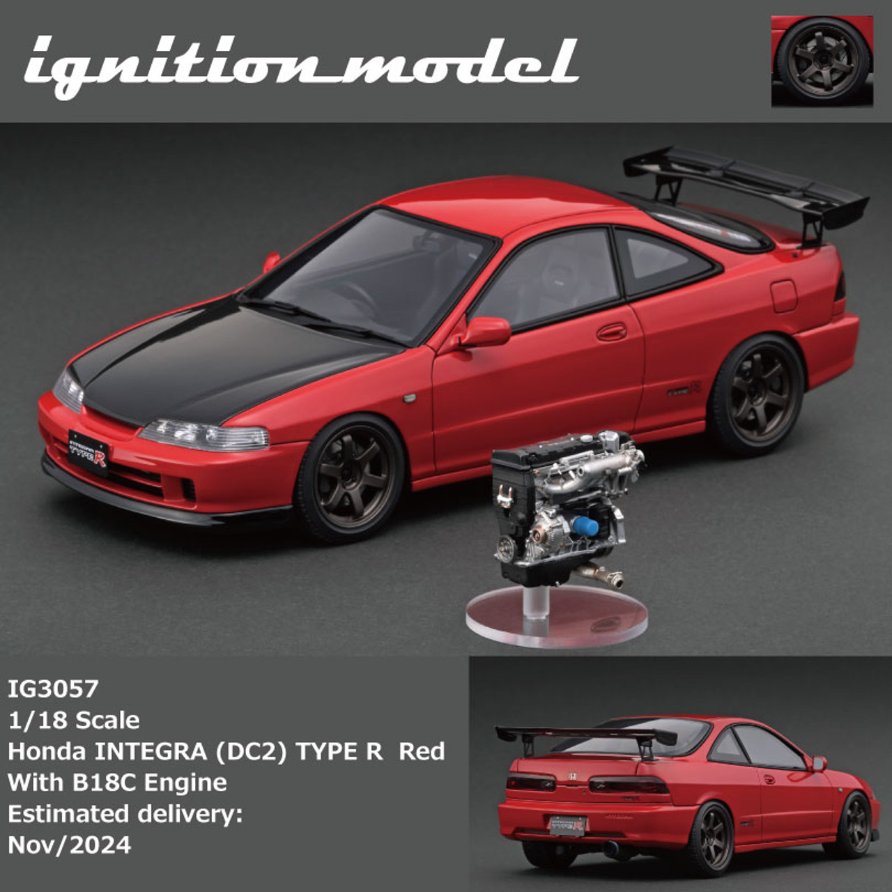 1/18 Ignition Model Honda Integra (DC2) Type R (Red) Car Model With B18C Engine 1/18 Ignition Model Honda Integra (DC2) Type R (Red) Car Model With B18C Engine