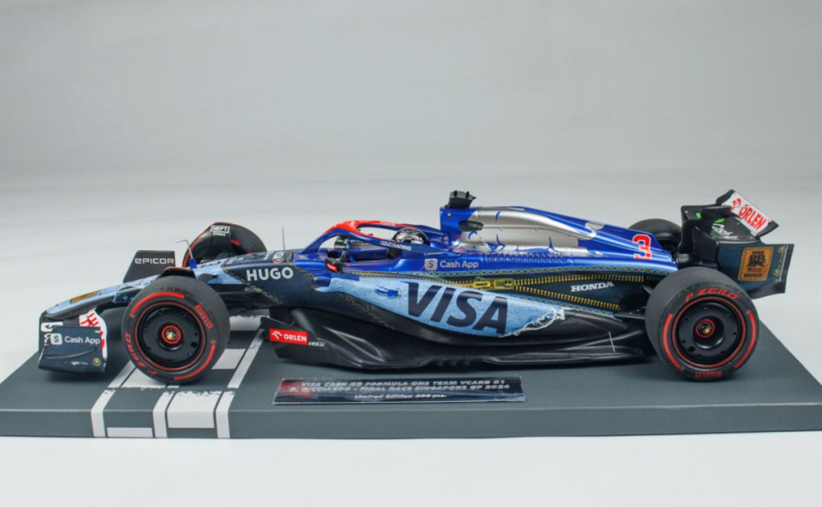 1/18 Minichamps 2024 Formula 1 Visa Cash RB F1 Team VCARB 01 #3 Daniel Ricciardo Final Race Singapore GP Car Model