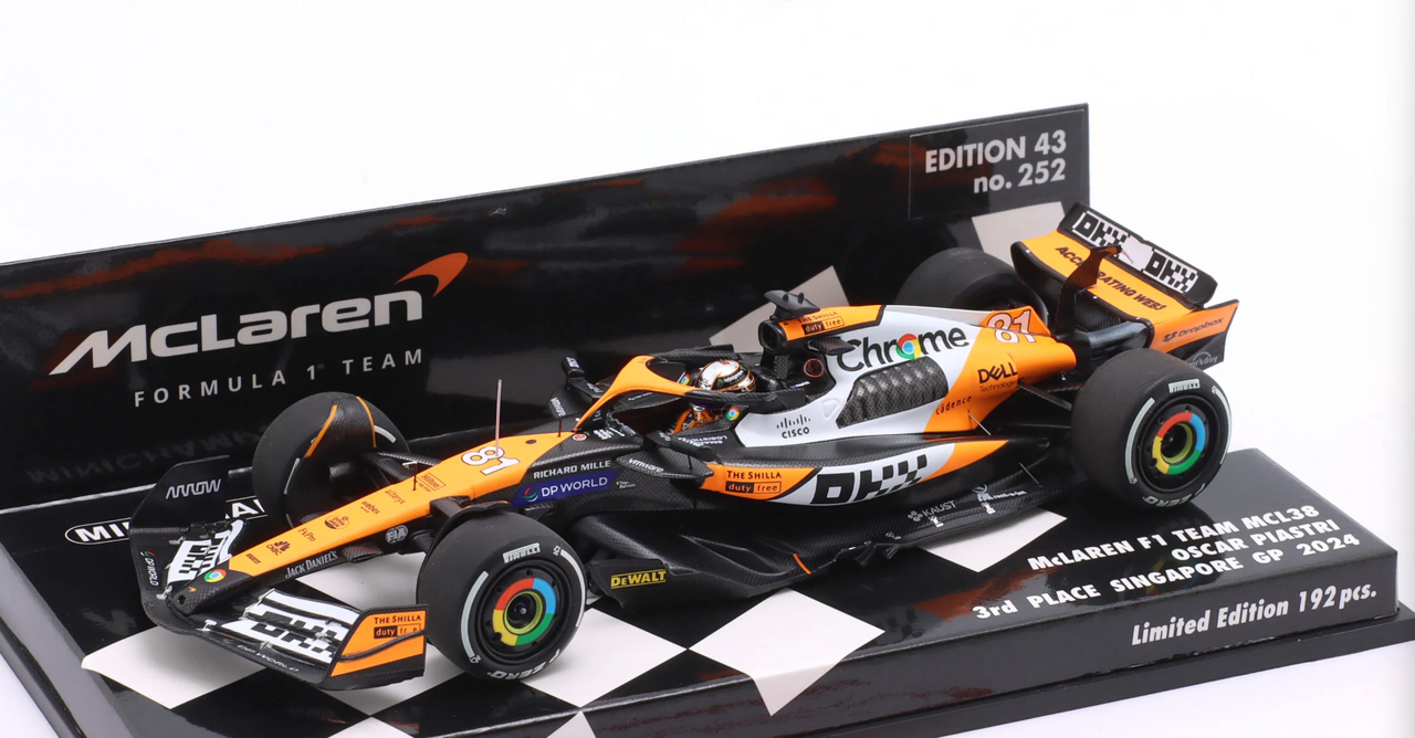 1/43 Minichamps 2024 Formula 1 McLaren F1 Team MCL38 #81 Oscar Piastri 3rd Place Singapore GP Car Model