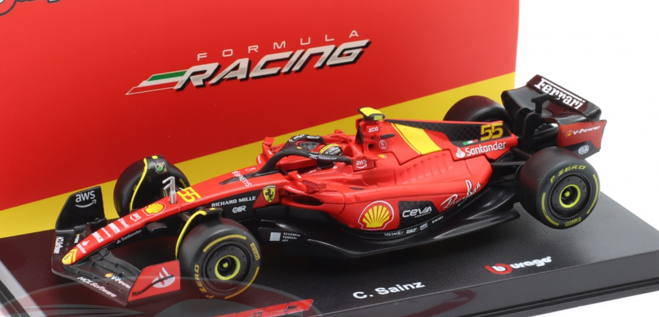 1/43 BBurago 2023 Formula 1 Carlos Sainz Jr. Ferrari SF-23 #55 3rd Italy GP 3rd Place Car Model Elite Edition