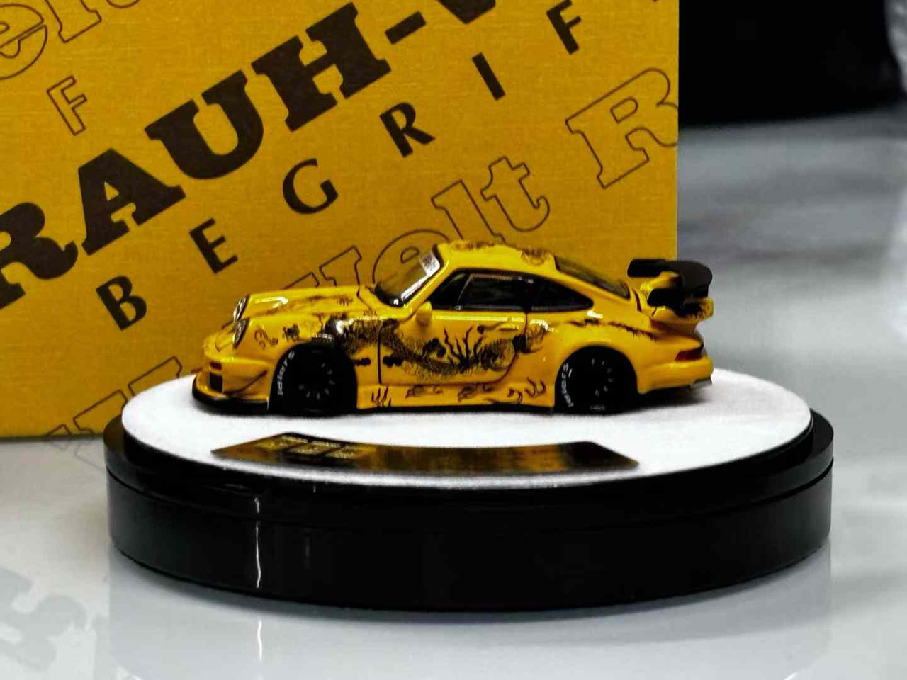 R 1/64 PGM Porsche 911 930 RWB Dark Yellow Dragon Diecast Car