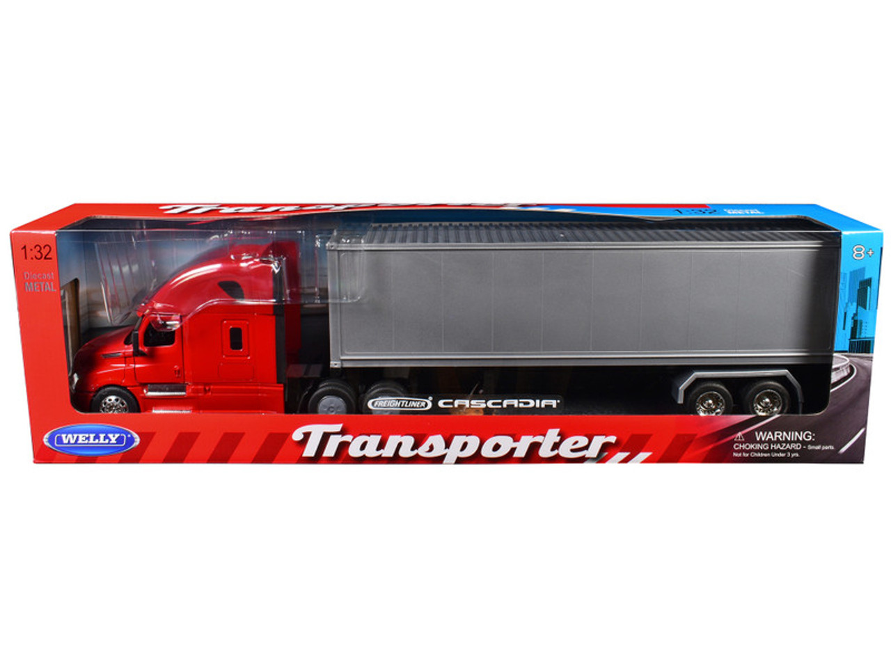 Freightliner Cascadia Truck Red with Gray Container