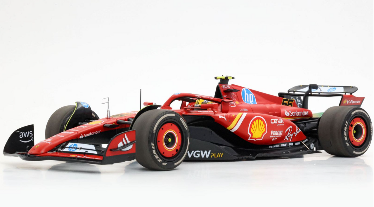 1/18 BBR 2024 Formula 1 Ferrari SF24 Italian GP 4th Place Carlos Sainz Diecast Car Model with Standard Package