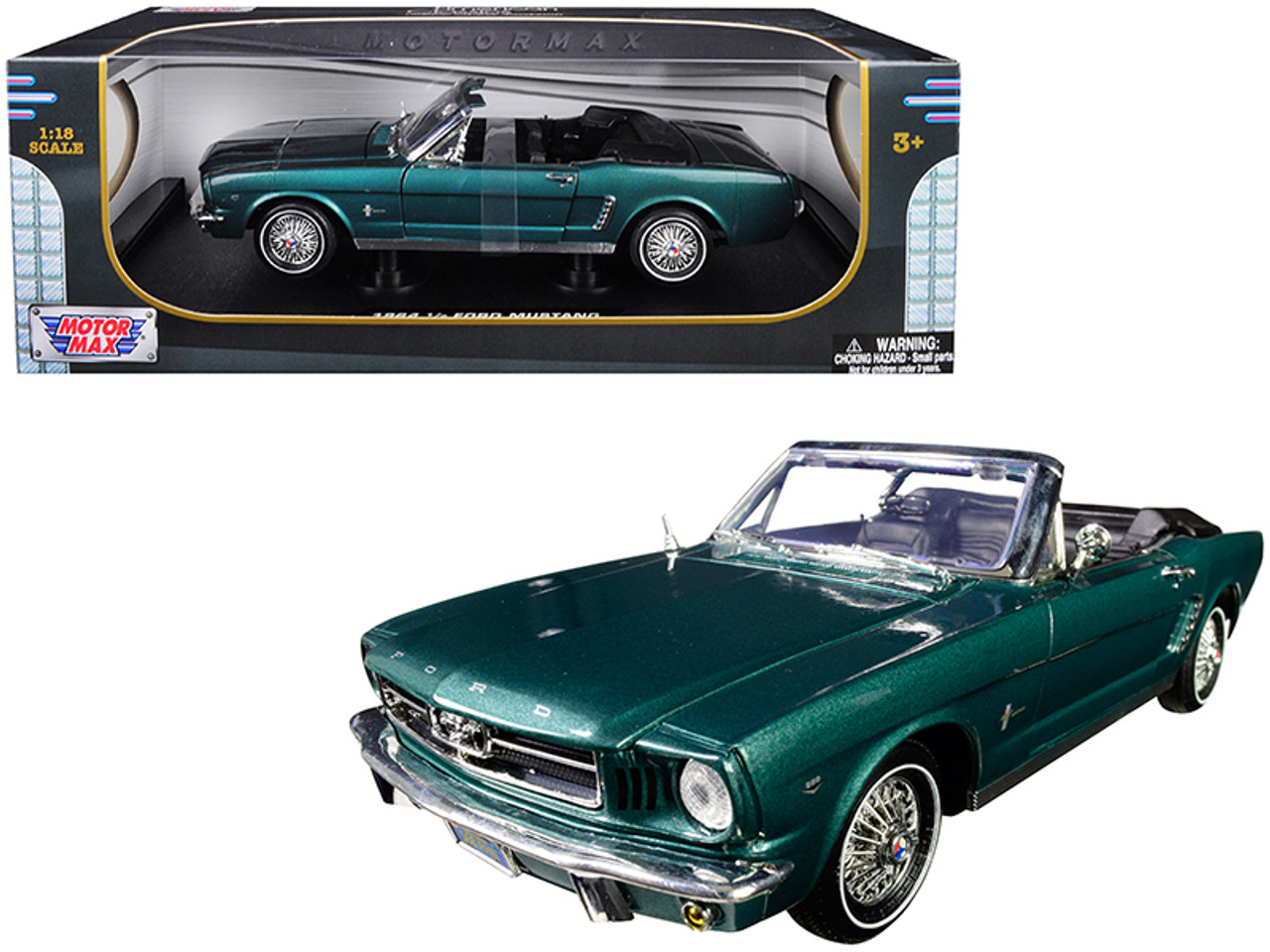 1964 1/2 Ford Mustang Convertible Metallic Green "American Classics" 1/18 Diecast Model Car by Motormax