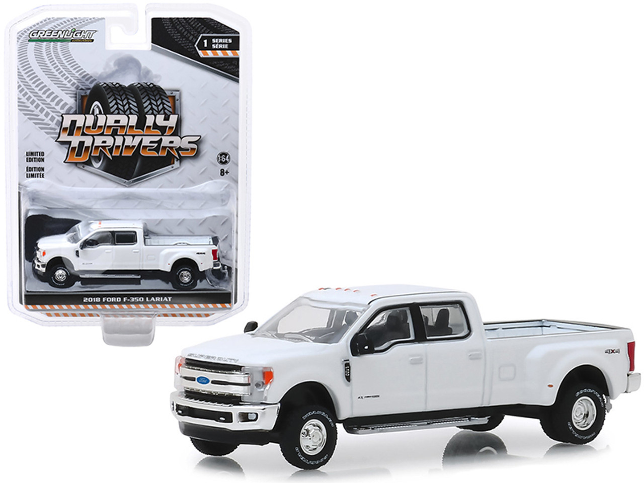 2018 Ford F-350 Lariat Pickup Truck Oxford White "Dually Drivers" Series 1 1/64 Diecast Model Car by Greenlight