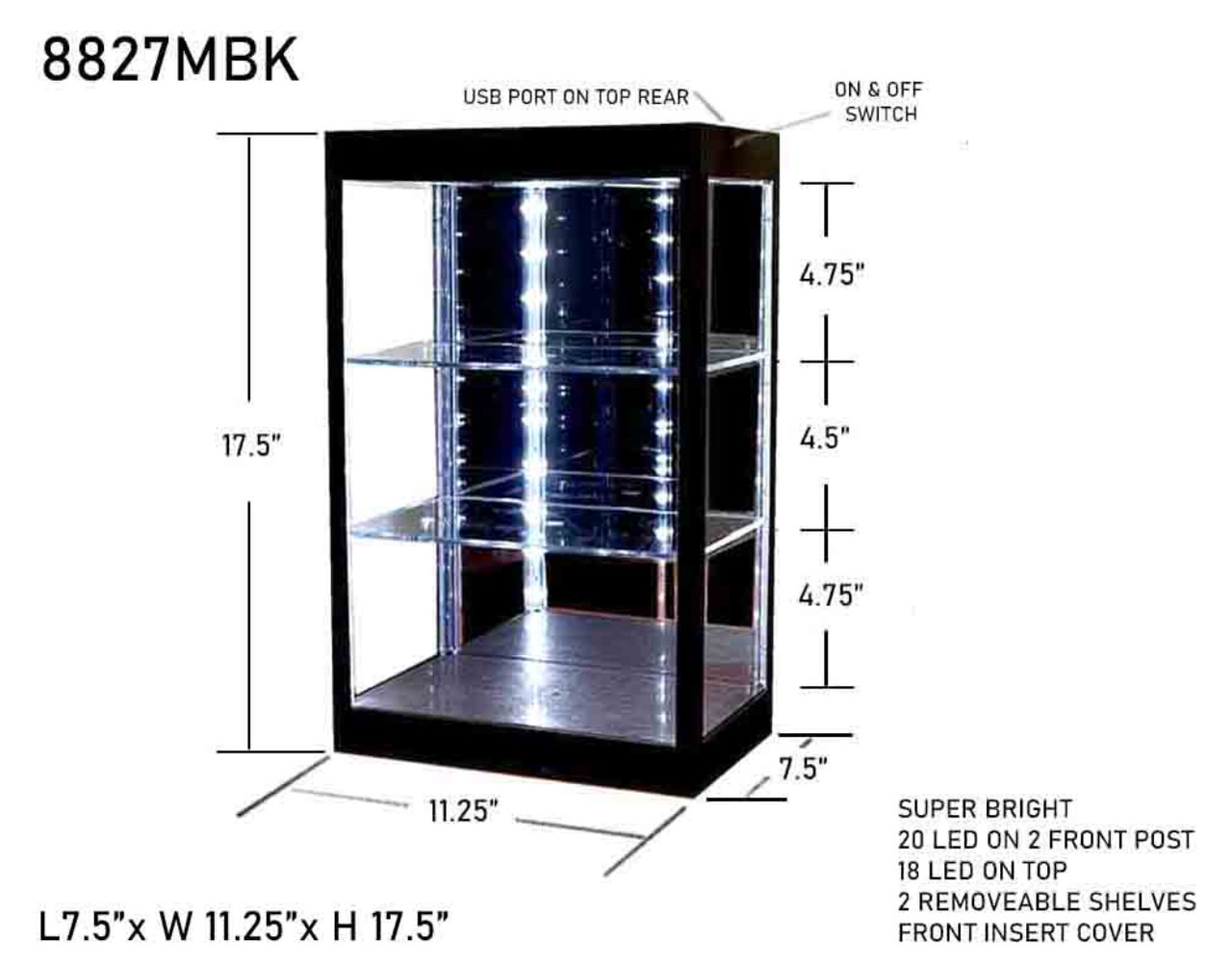 Showcase 3-Tier Collectible USB Powered LED Display Case with Top & Front Lighting (models & figures NOT included)