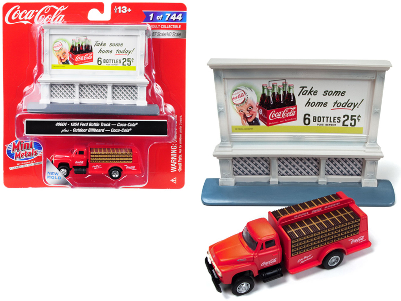 954 Ford Bottle Truck Red "Coca-Cola" with Outdoor Billboard "Coca-Cola" 1/87 (HO) Scale Model by Classic Metal Works