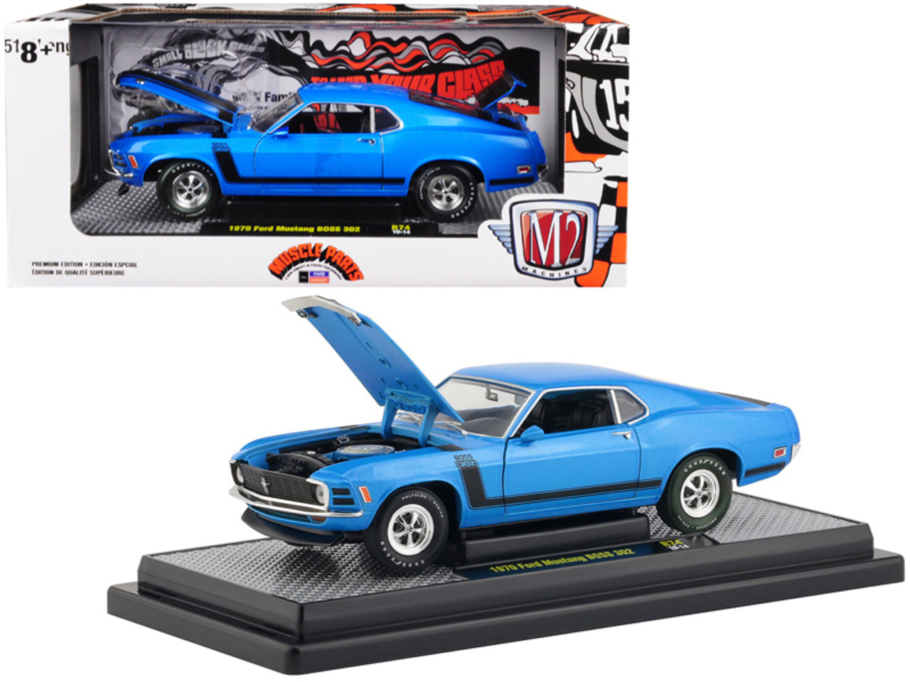 1970 Ford Mustang BOSS 302 Medium Blue Metallic with Black