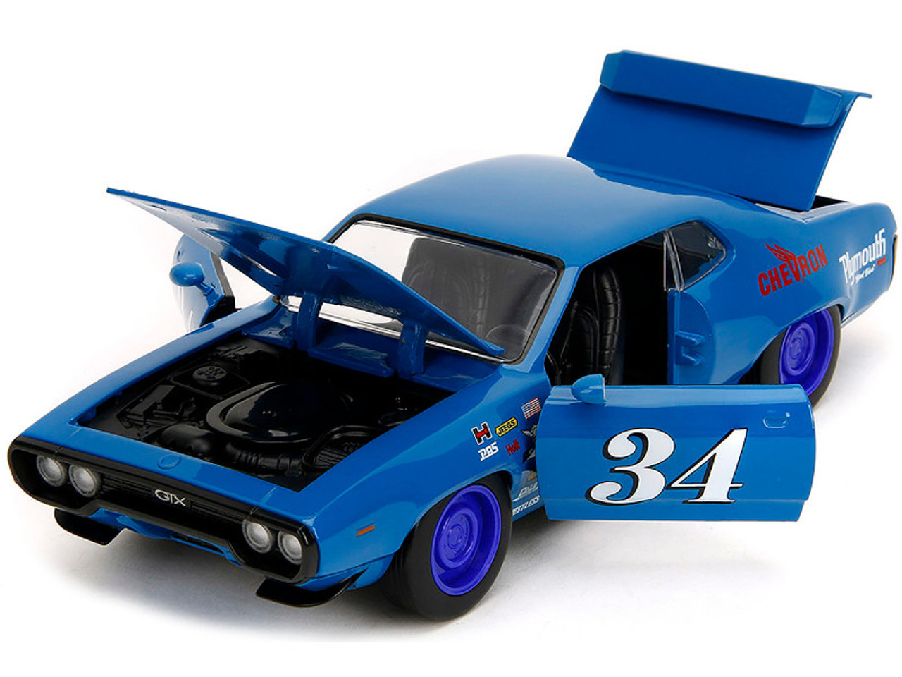 ナイトメア いろいろ 1/24 Jada 1972 Plymouth GTX #34 (Blue with Chevron Graphic