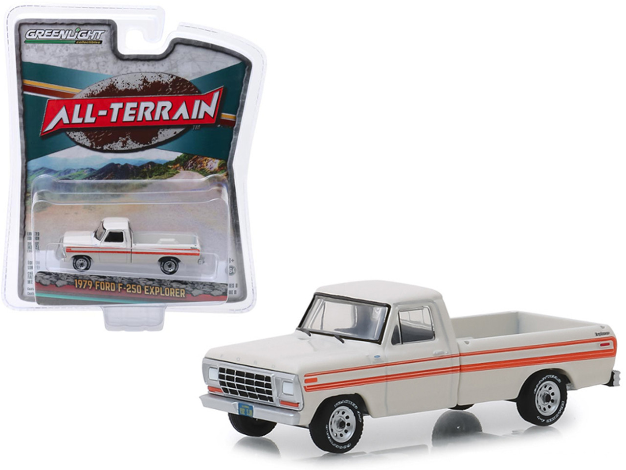 1979 Ford F-250 Explorer Pickup Truck Cream with Orange Stripes "All Terrain" Series 8 1/64 Diecast Model Car by Greenlight
