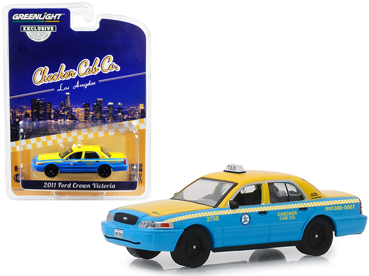 2011 Ford Crown Victoria "Checker Cab Co." Taxi City of Los Angeles, California 1/64 Diecast Model Car by Greenlight