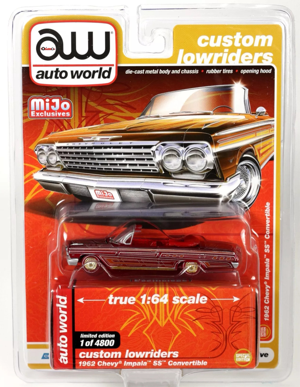 オートワールド　1962シボレー　インパラSS コンバーチブル　チェイスカー CHASE CAR 1/64 Auto World 1962 Chevrolet Impala SS Convertible Red