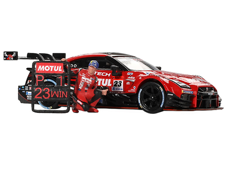 1/64 Mini GT Nissan GT-R NISMO #23 "MOTUL AUTECH GT-R 2021" SUPER GT SERIES Suzuka Winner Diecast Car Model with Matsuda Figure