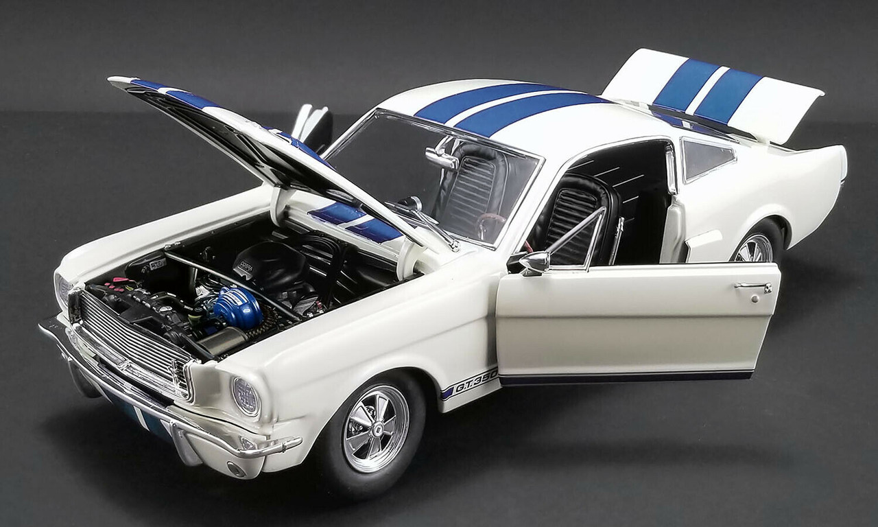 1/18 ACME Ford Mustang 1966 Shelby GT350 Supercharged (White with Blue Stripes) Diecast Car Model