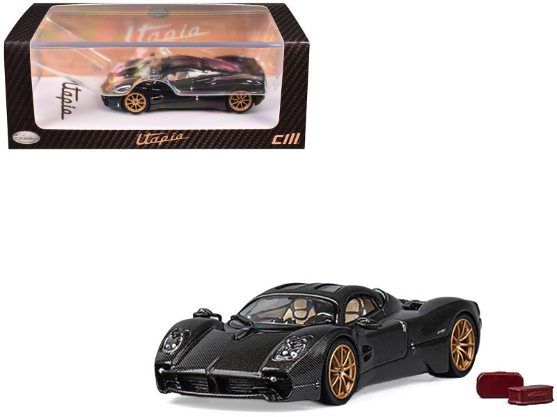 1/64 CM Model Pagani Utopia (Full Carbon Black with Italian Stipe & Red Accent) Diecast Car Model