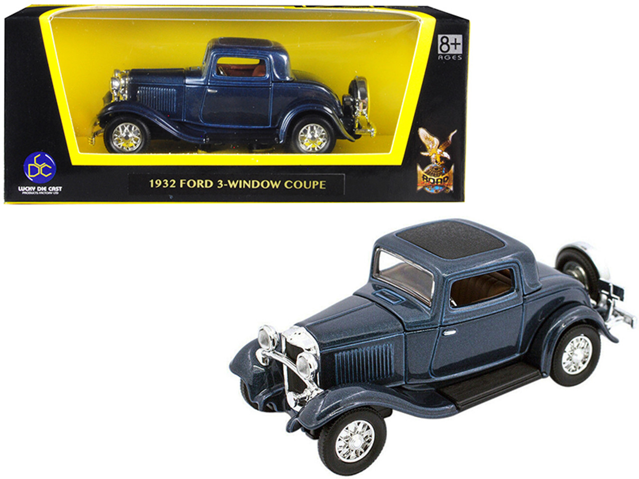 1932 Ford 3 Window Coupe Metallic Dark Blue 1/43 Diecast Model Car by Road Signature