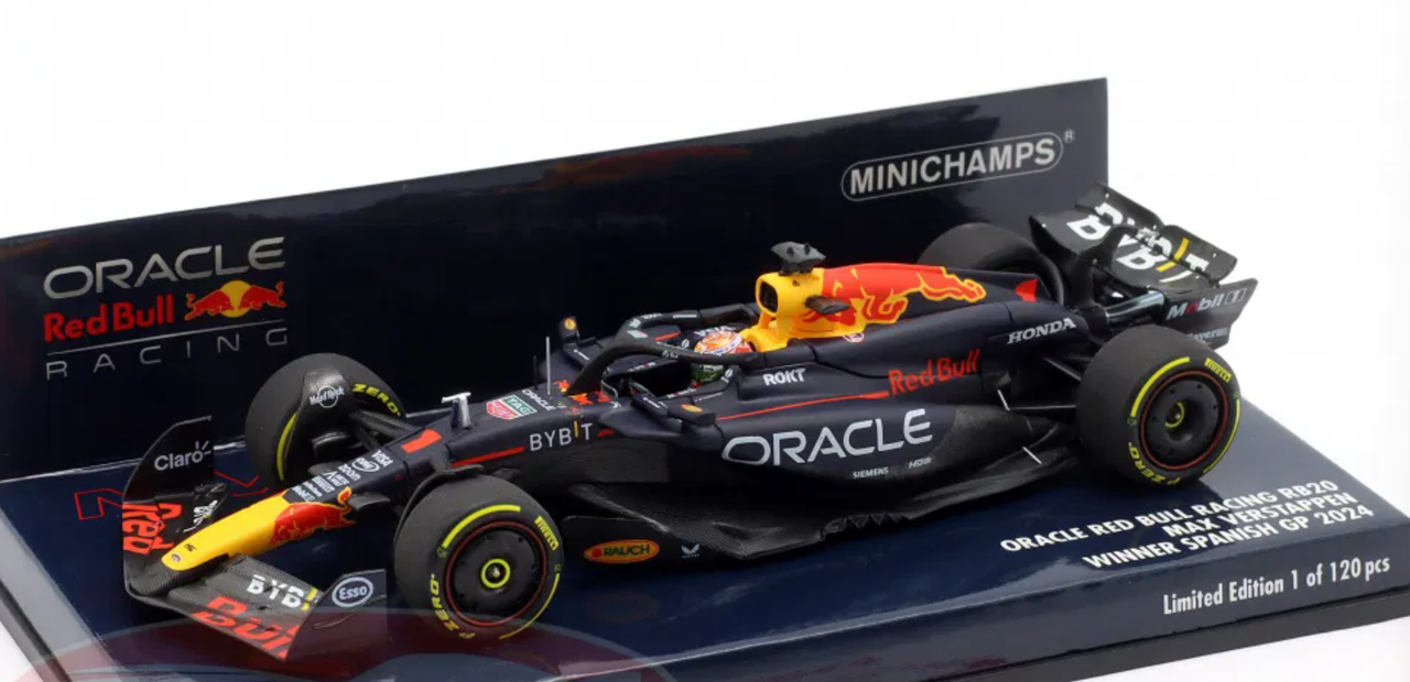 1/43 Minichamps 2024 Formula 1 Oracle Red Bull Racing RB20 Max Verstappen #1 Winner Spanish GP Car Model