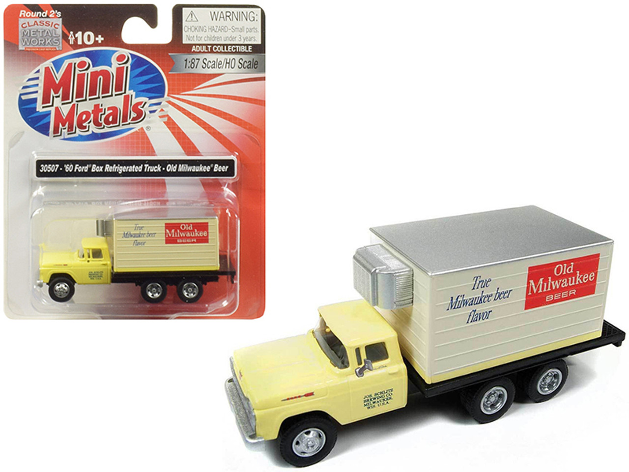 1960 Ford Box (Reefer) Refrigerated Truck "Old Milwaukee Beer" Yellow 1/87 (HO) Scale Model by Classic Metal Works