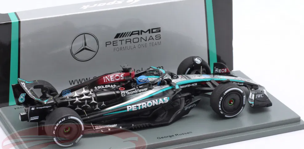 1/43 Spark 2024 Formula 1 Mercedes-AMG PETRONAS Formula One Team #63 F1 W15 E Performance Winner Las Vegas GP George Russell Car Model