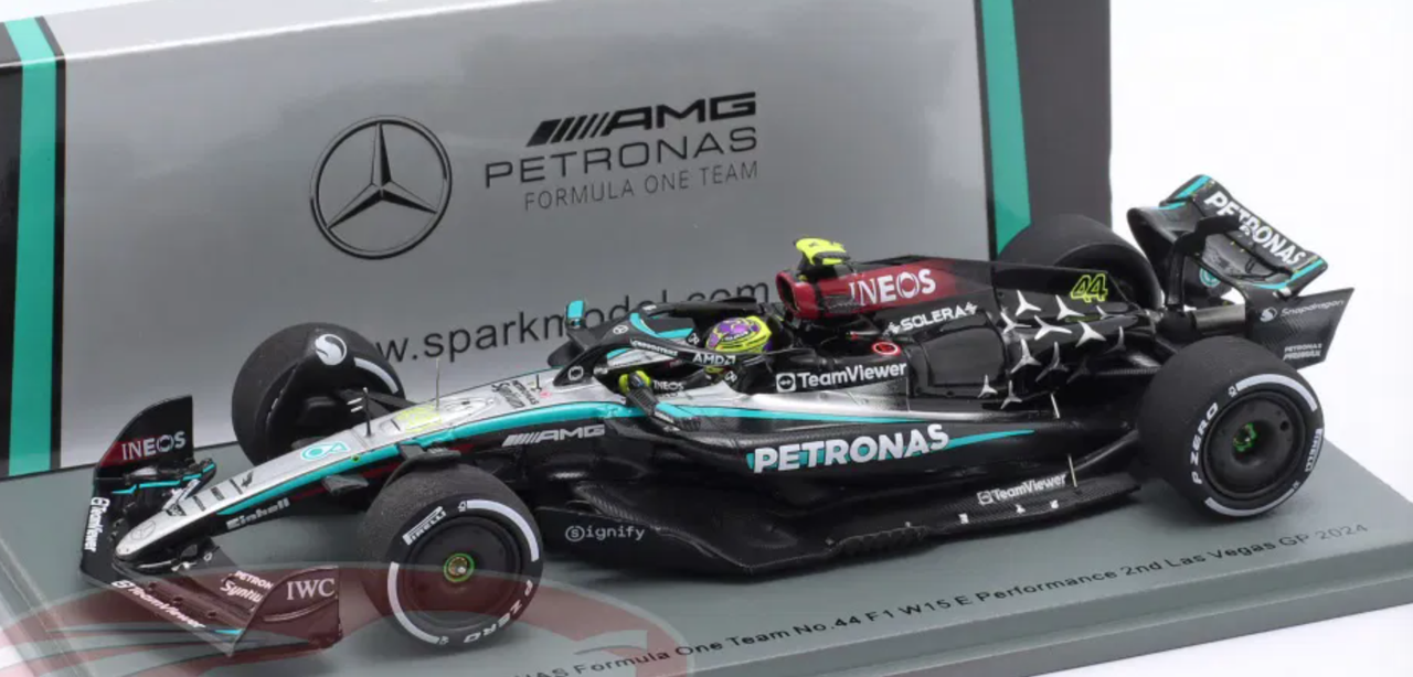 1/43 Spark 2024 Formula 1 Mercedes-AMG PETRONAS Formula One Team #44 F1 W15 E Performance 2nd Place Las Vegas GP Lewis Hamilton Car Model