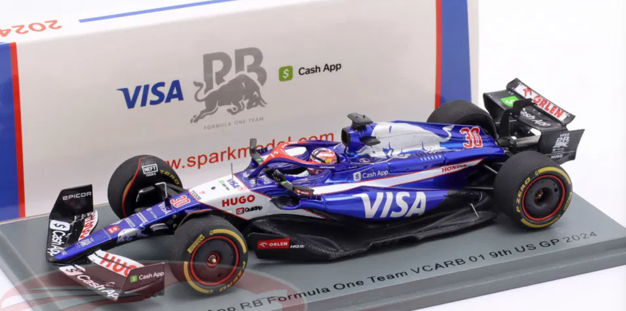 1/43 Spark 2024 Formula 1 Visa Cash App RB Formula One Team VCARB 01 #30 9th Place US GP Liam Lawson 1st F1 Debut Car Model