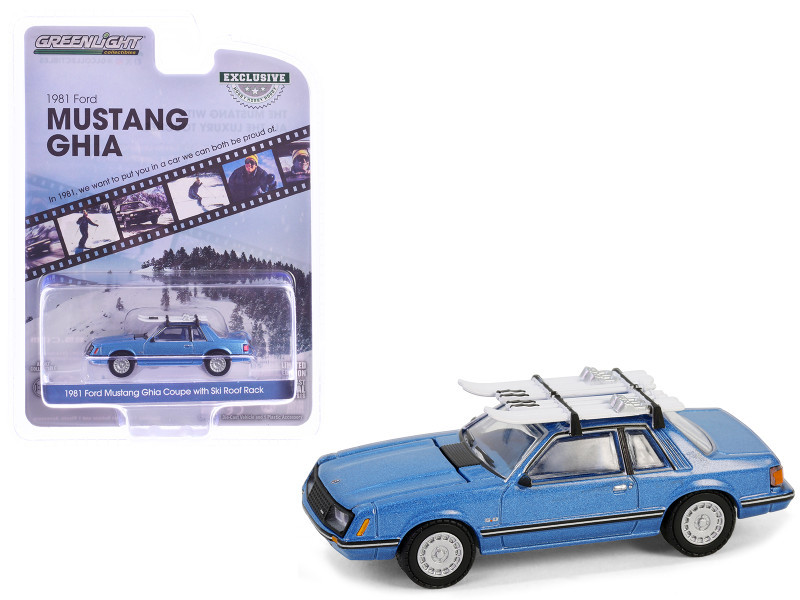 1981 Ford Mustang Ghia Coupe Blue Glow Metallic with Ski Roof Rack